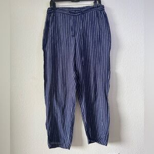 Coldwater Creek 100% Linen Blue White Stripe Wide Leg Pants Sz S Coastal Boho‎
